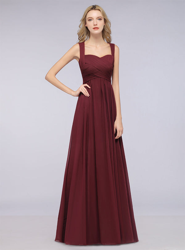 A-line Sweetheart Tiered Chiffon Floor-Length Dress Burgundy-koscy