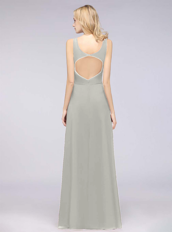 A-line V-Neck Chiffon Floor-Length Dress-koscy