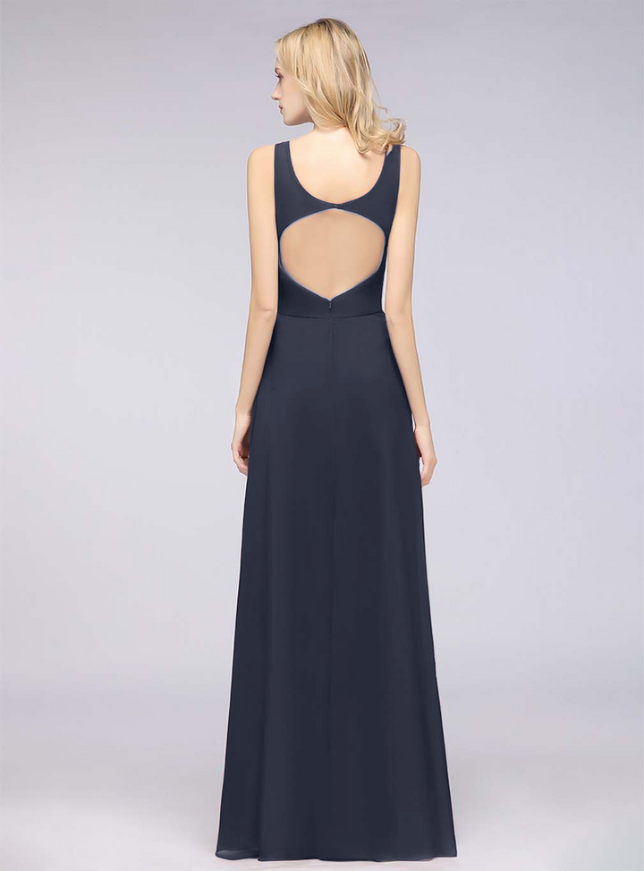 A-line V-Neck Chiffon Floor-Length Dress-koscy