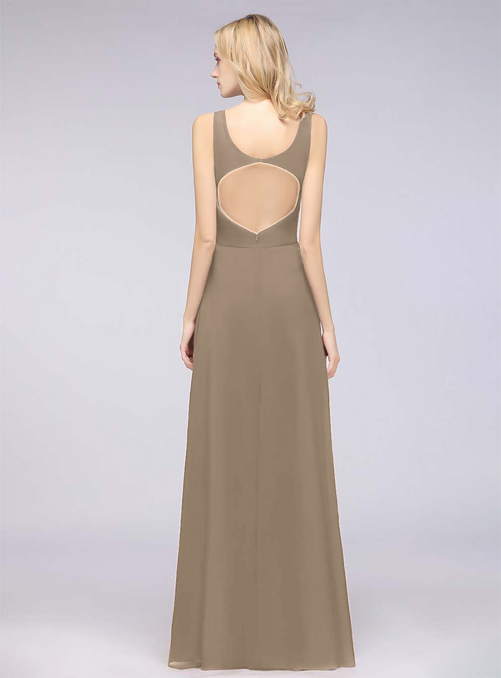 A-line V-Neck Chiffon Floor-Length Dress-koscy