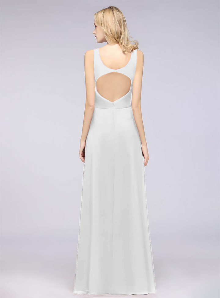 A-line V-Neck Chiffon Floor-Length Dress-koscy