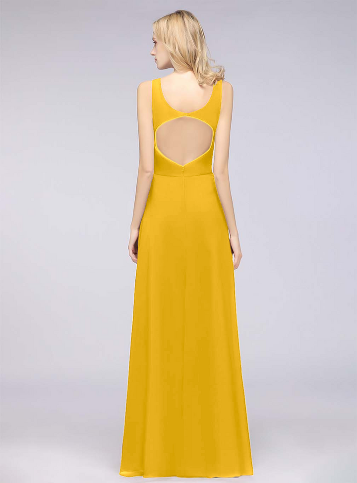 A-line V-Neck Chiffon Floor-Length Dress-koscy