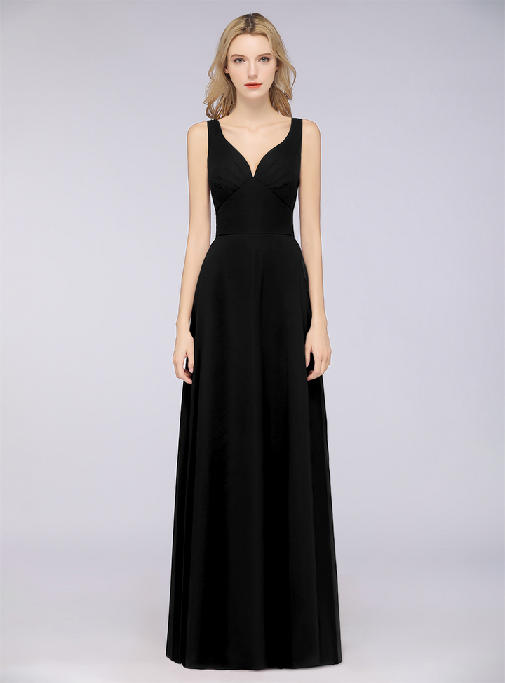 A-line V-Neck Chiffon Floor-Length Dress-koscy