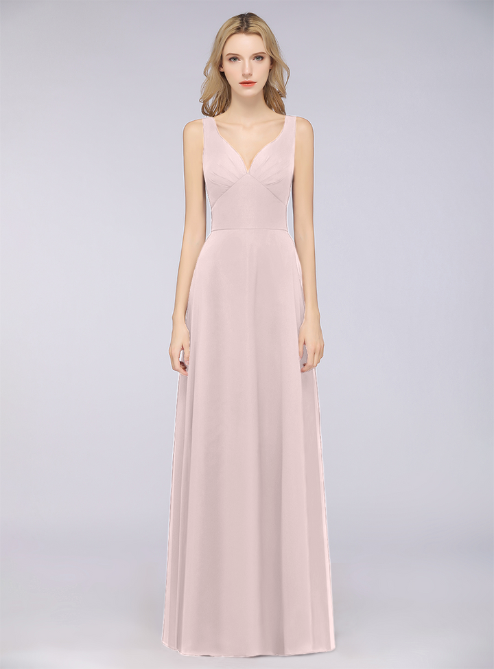 A-line V-Neck Chiffon Floor-Length Dress-koscy