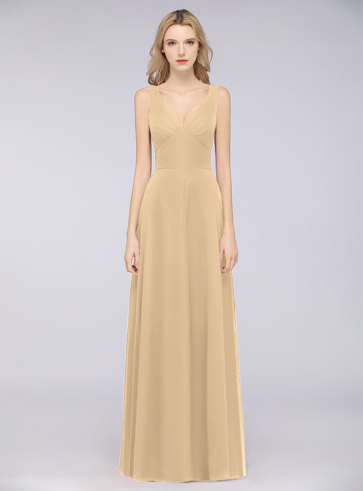 A-line V-Neck Chiffon Floor-Length Dress-koscy