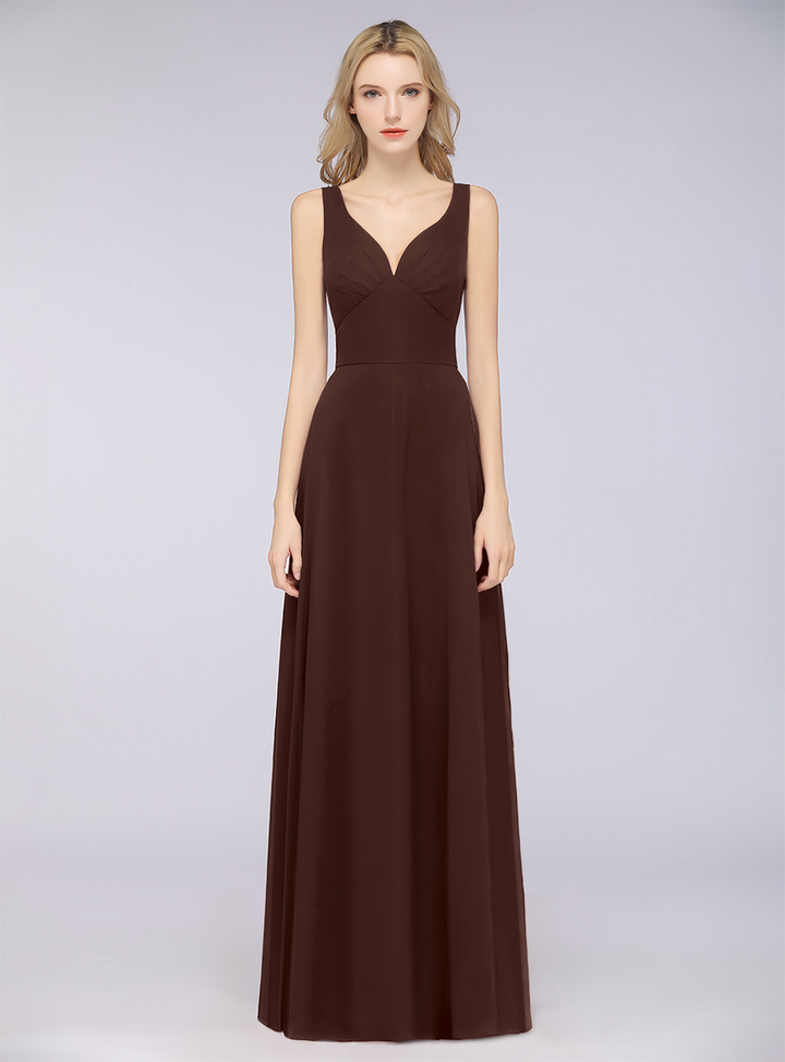 A-line V-Neck Chiffon Floor-Length Dress-koscy