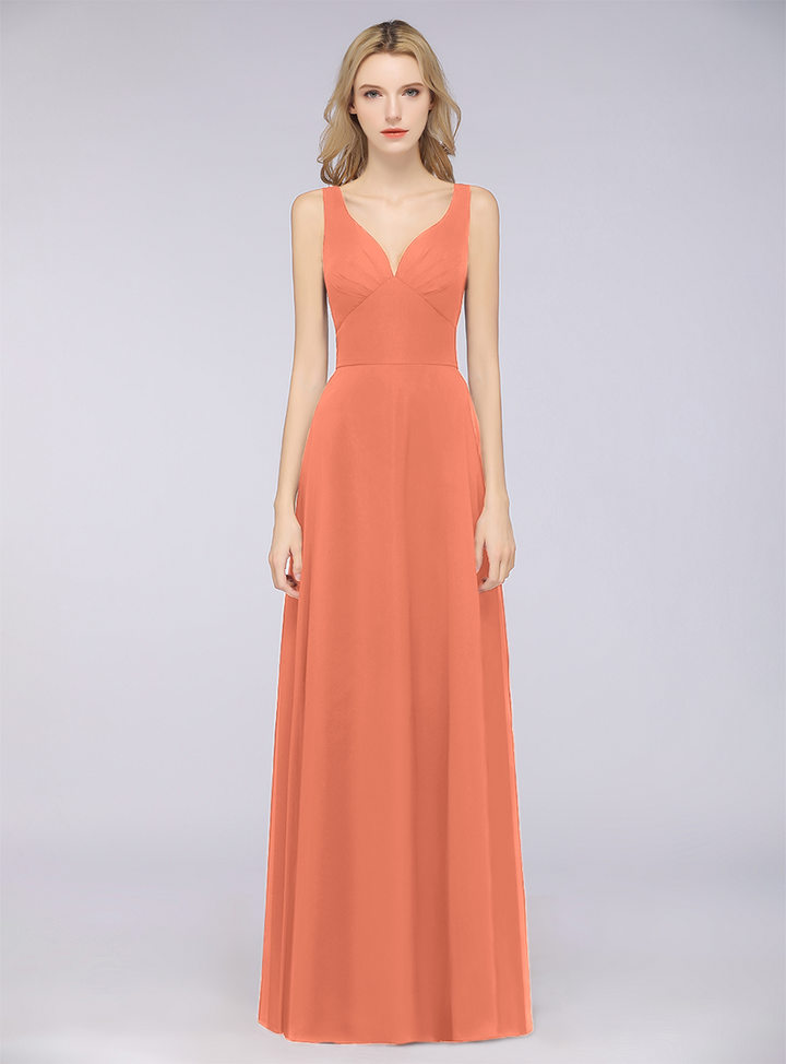 A-line V-Neck Chiffon Floor-Length Dress-koscy