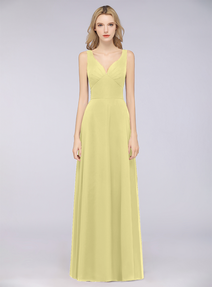 A-line V-Neck Chiffon Floor-Length Dress-koscy