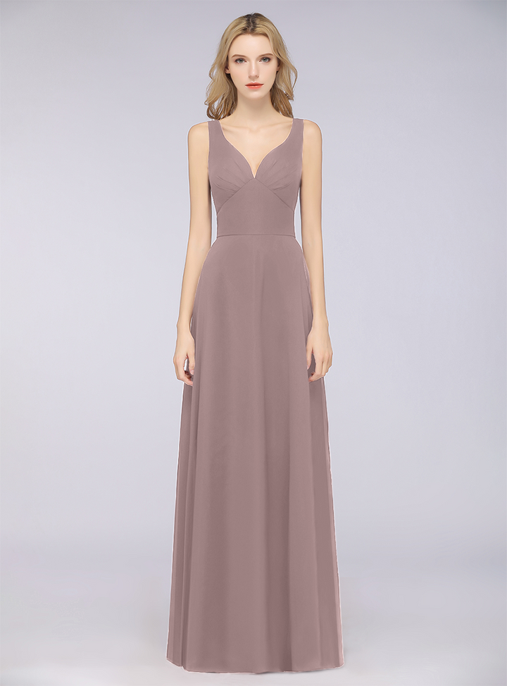 A-line V-Neck Chiffon Floor-Length Dress-koscy