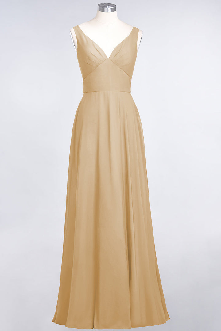 A-line V-Neck Chiffon Floor-Length Dress-koscy