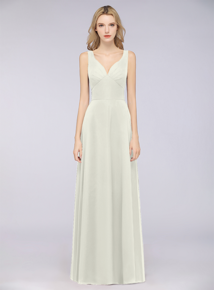 A-line V-Neck Chiffon Floor-Length Dress-koscy