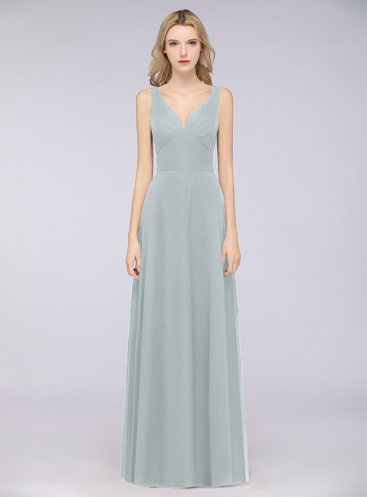 A-line V-Neck Chiffon Floor-Length Dress-koscy