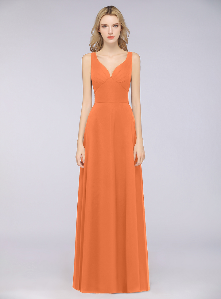 A-line V-Neck Chiffon Floor-Length Dress-koscy