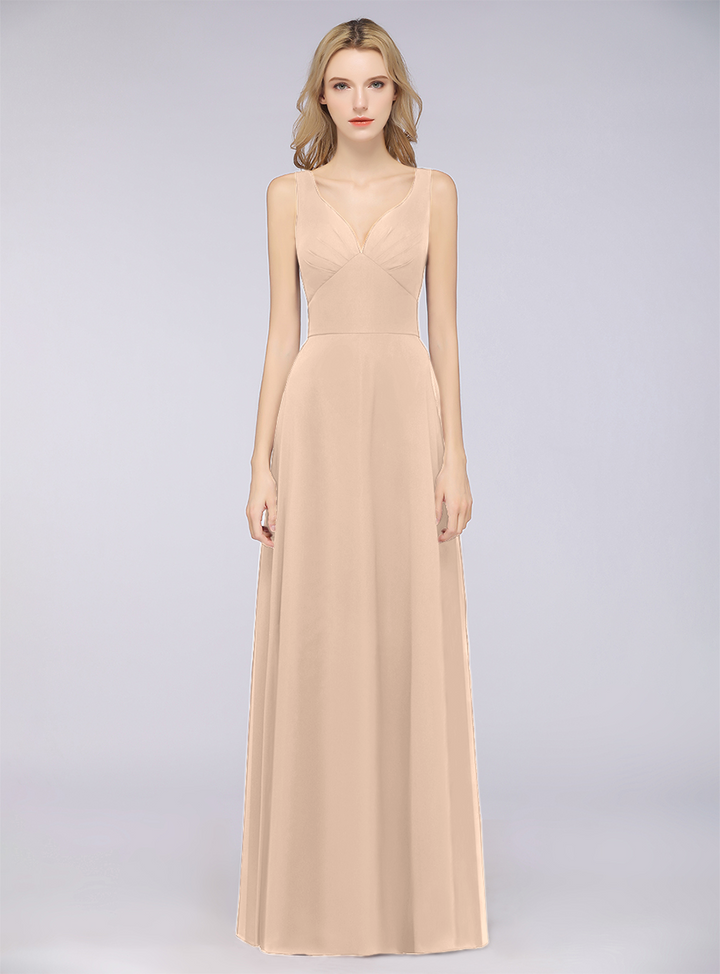 A-line V-Neck Chiffon Floor-Length Dress-koscy