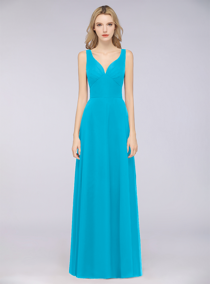 A-line V-Neck Chiffon Floor-Length Dress-koscy