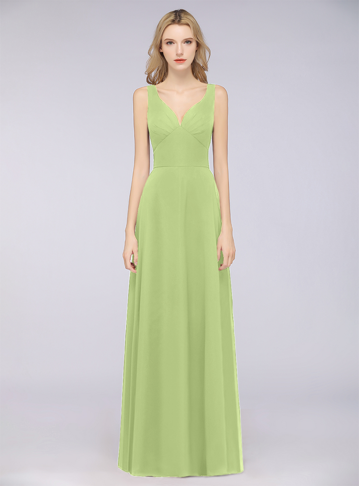 A-line V-Neck Chiffon Floor-Length Dress-koscy