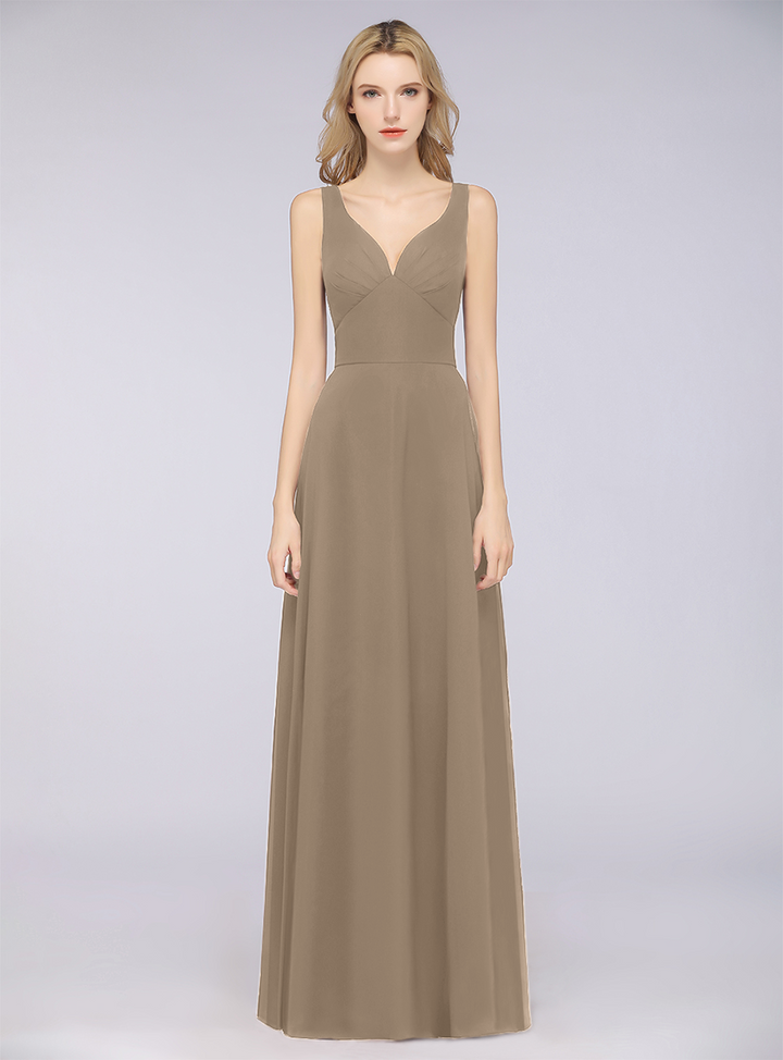 A-line V-Neck Chiffon Floor-Length Dress-koscy