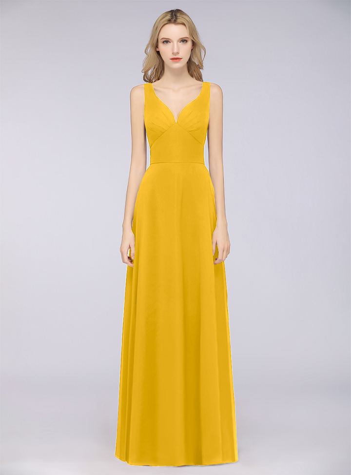 A-line V-Neck Chiffon Floor-Length Dress-koscy