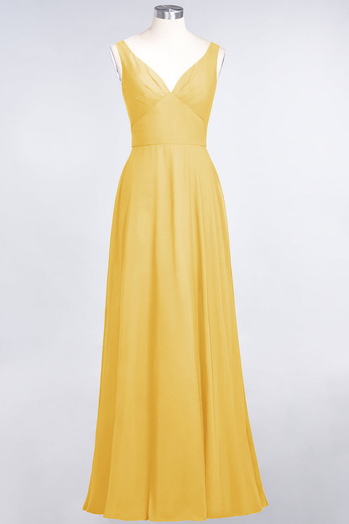 A-line V-Neck Chiffon Floor-Length Dress-koscy