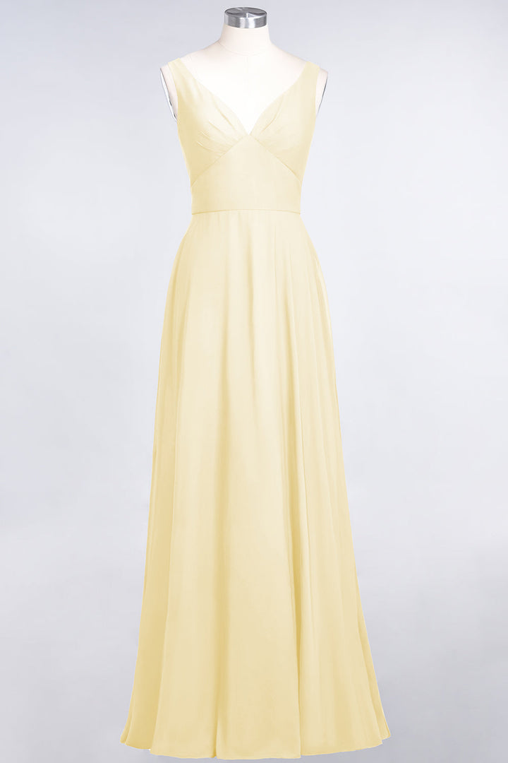 A-line V-Neck Chiffon Floor-Length Dress-koscy