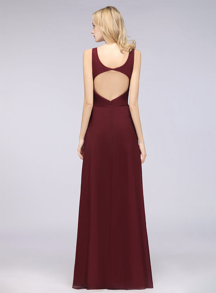 A-line V-Neck Chiffon Floor-Length Dress-koscy