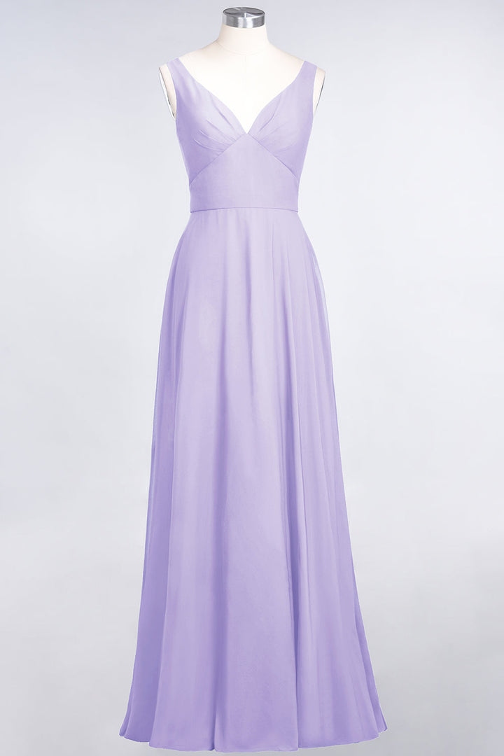 A-line V-Neck Chiffon Floor-Length Dress-koscy