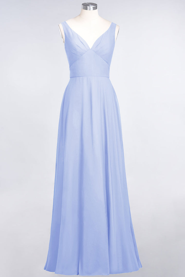 A-line V-Neck Chiffon Floor-Length Dress-koscy