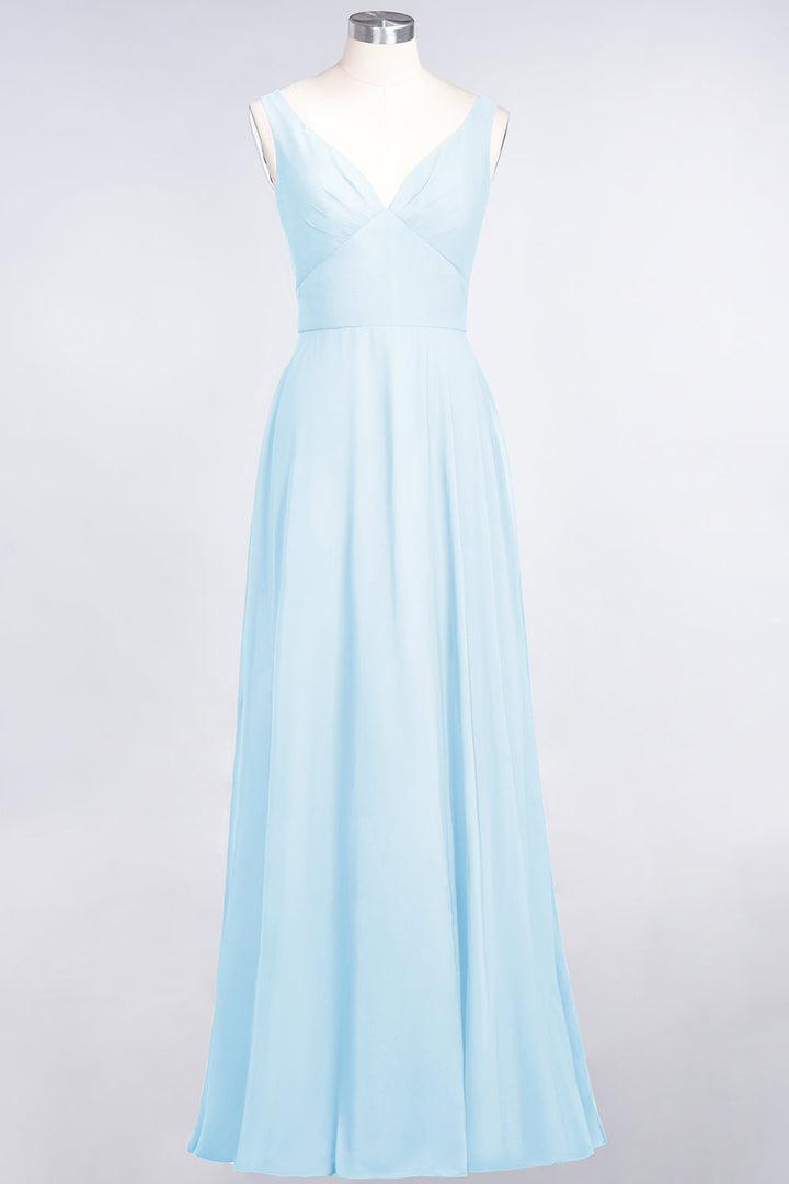 A-line V-Neck Chiffon Floor-Length Dress-koscy