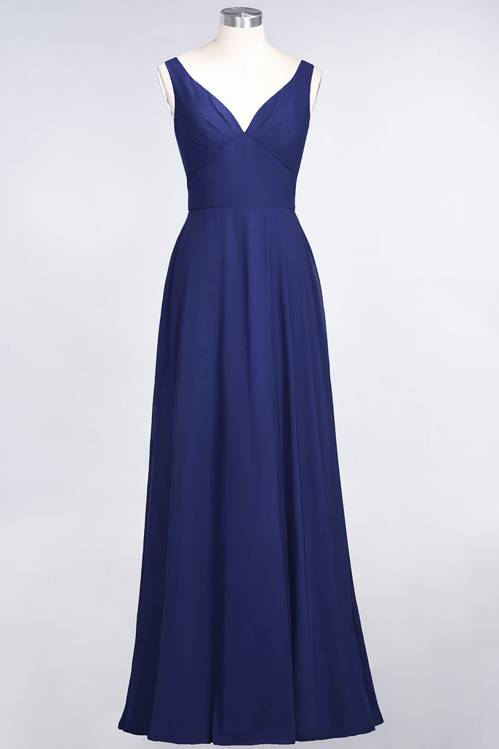 A-line V-Neck Chiffon Floor-Length Dress-koscy