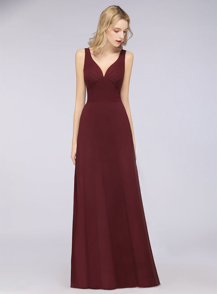 A-line V-Neck Chiffon Floor-Length Dress-koscy