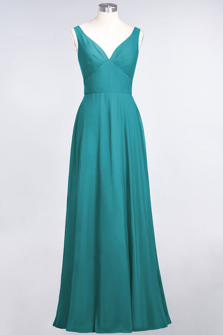 A-line V-Neck Chiffon Floor-Length Dress-koscy