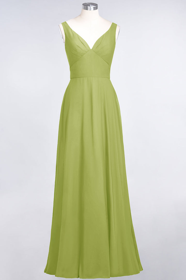 A-line V-Neck Chiffon Floor-Length Dress-koscy