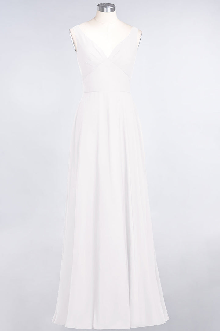 A-line V-Neck Chiffon Floor-Length Dress-koscy