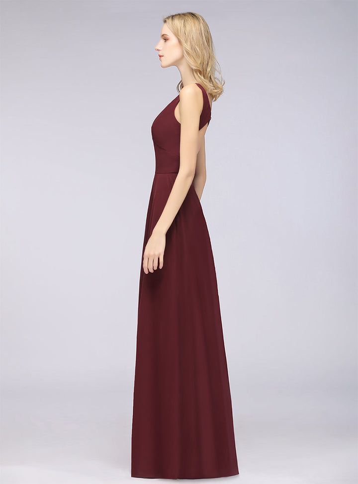 A-line V-Neck Chiffon Floor-Length Dress-koscy