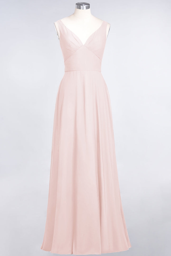 A-line V-Neck Chiffon Floor-Length Dress-koscy