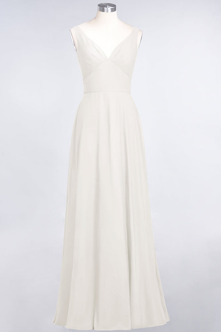 A-line V-Neck Chiffon Floor-Length Dress-koscy