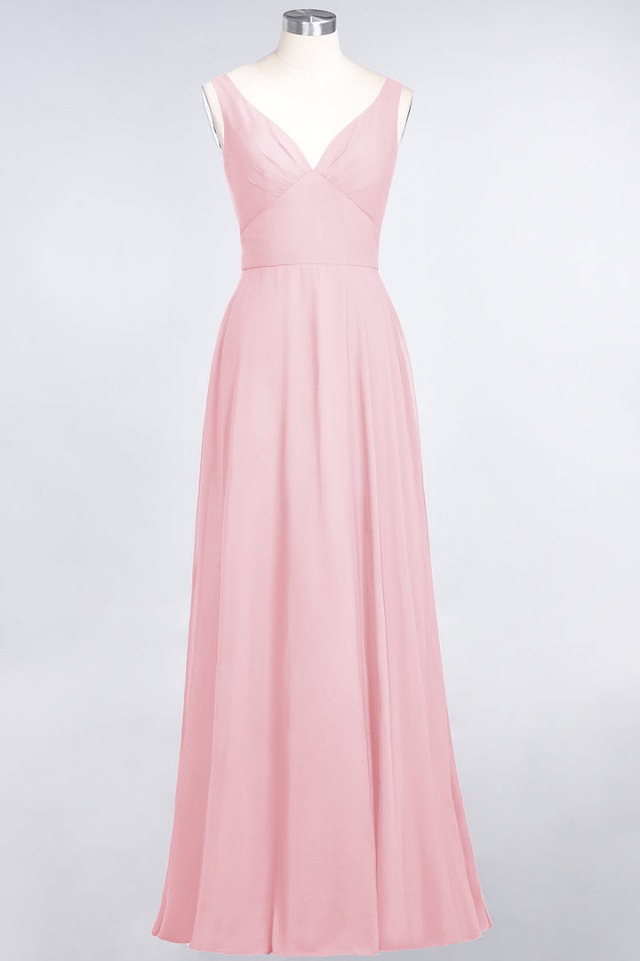 A-line V-Neck Chiffon Floor-Length Dress-koscy