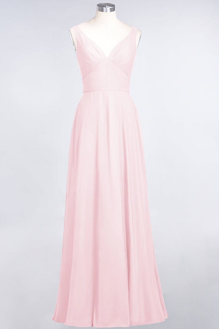 A-line V-Neck Chiffon Floor-Length Dress-koscy