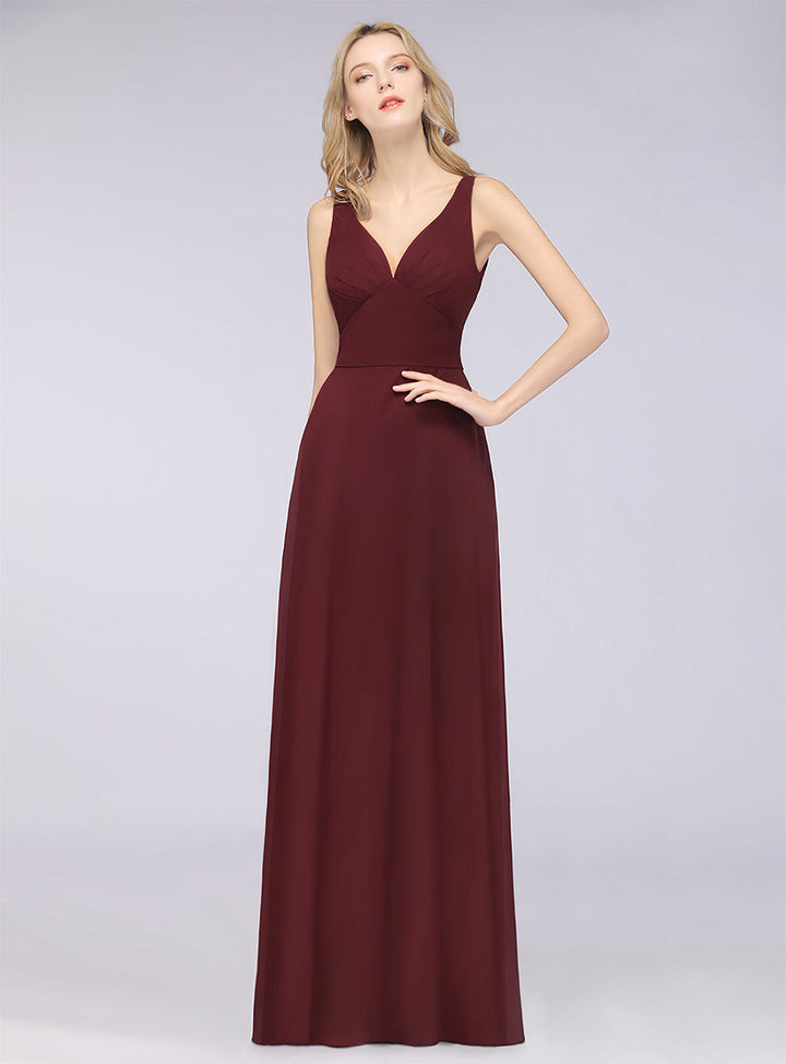 A-line V-Neck Chiffon Floor-Length Dress-koscy