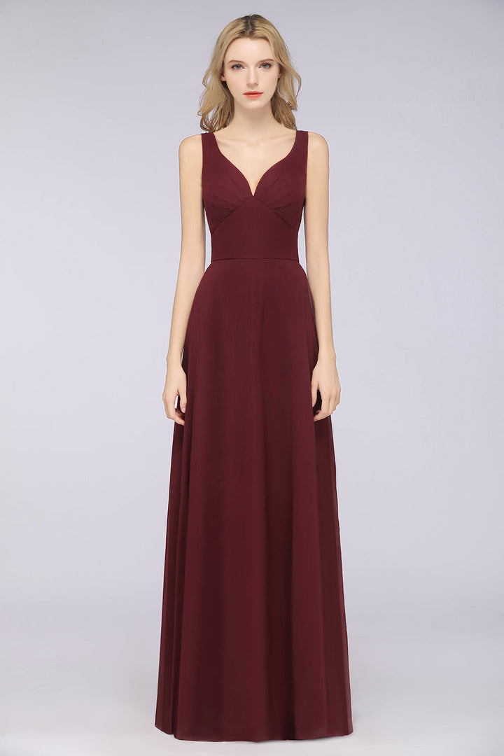 A-line V-Neck Chiffon Floor-Length Dress-koscy