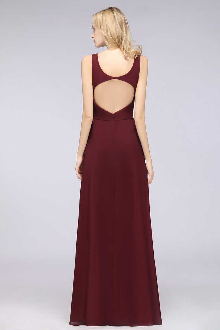 A-line V-Neck Chiffon Floor-Length Dress-koscy