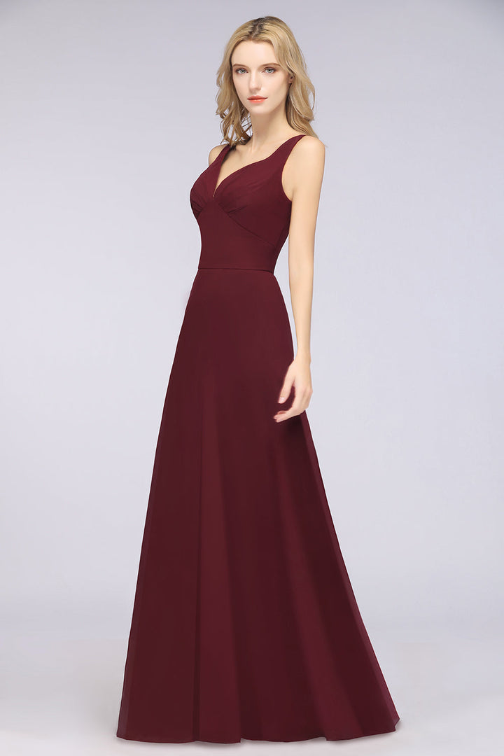 A-line V-Neck Chiffon Floor-Length Dress-koscy