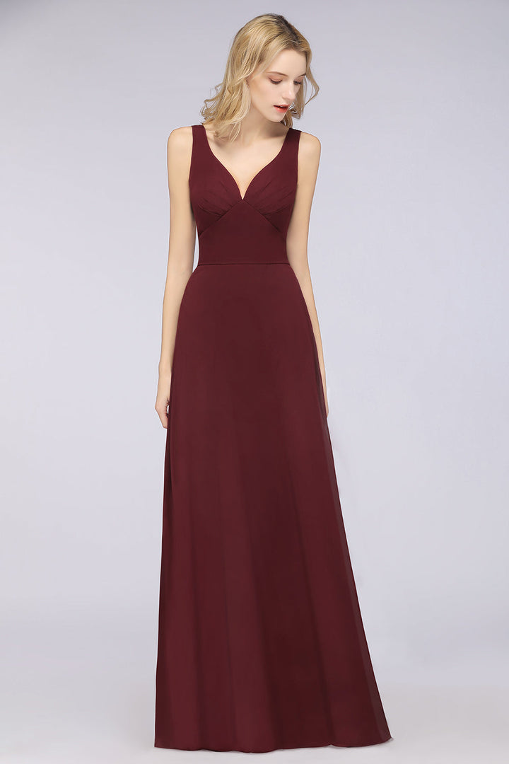 A-line V-Neck Chiffon Floor-Length Dress-koscy