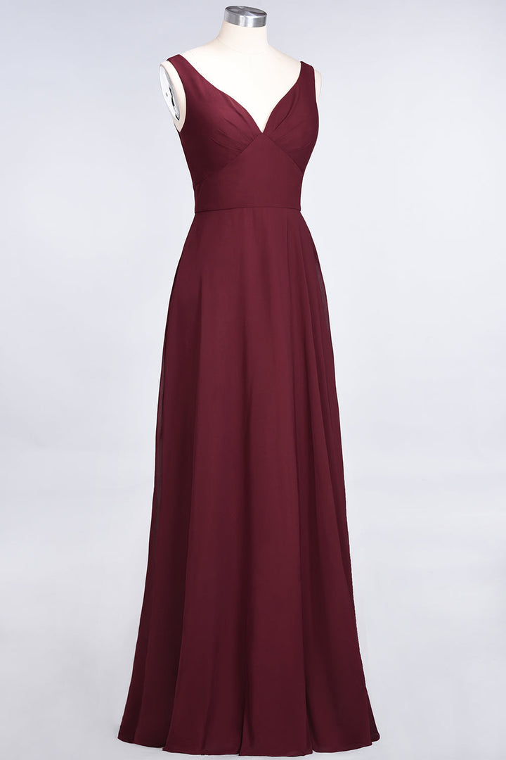 A-line V-Neck Chiffon Floor-Length Dress-koscy