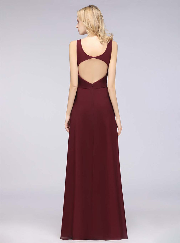 A-line V-Neck Chiffon Floor-Length Dress-koscy