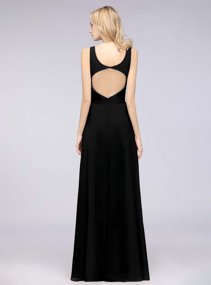 A-line V-Neck Chiffon Floor-Length Dress-koscy