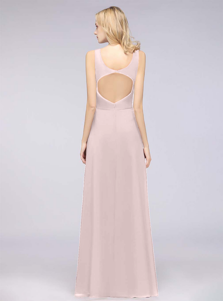 A-line V-Neck Chiffon Floor-Length Dress-koscy