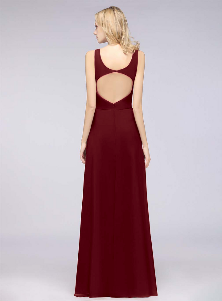 A-line V-Neck Chiffon Floor-Length Dress-koscy