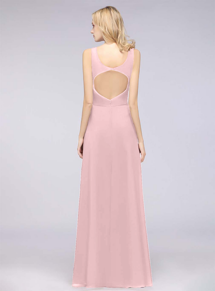 A-line V-Neck Chiffon Floor-Length Dress-koscy