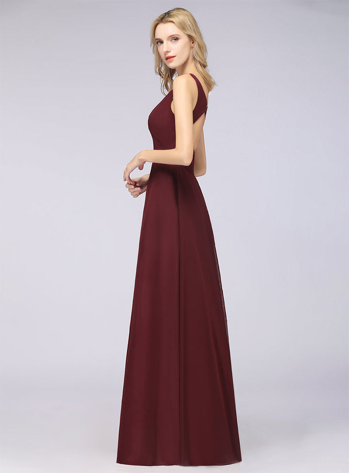 A-line V-Neck Chiffon Floor-Length Dress-koscy